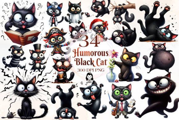 Download Humorous Black Cat Sublimation Clipart - Humorous Collection