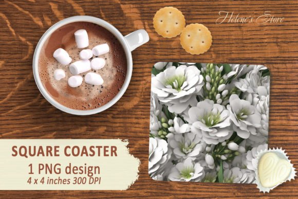 Download 3D White Flowers Square Coaster Designs - Coaster designs Collection
