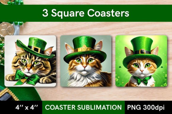 Download St Patrick's Day Cat - 3 Coaster Designs - Coaster designs Collection